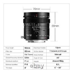 TTArtisan 50mm F1.4 Tilt-Shift Full Frame Lens for Canon Nikon Sony Fujifilm M43